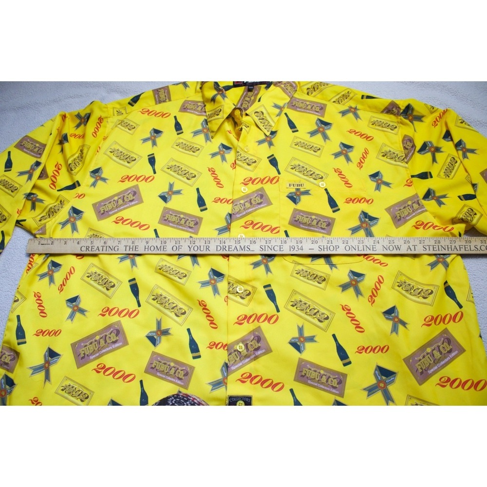 Vintage FUBU Champagne 2000 Millennium Yellow Button Up Mens Y2K 90s 3XL - Picture 8 of 8